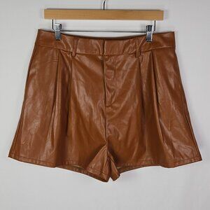 Shinestar Faux Leather Pleated Shorts Brown XL High Waist Y2K Streetwear Chic